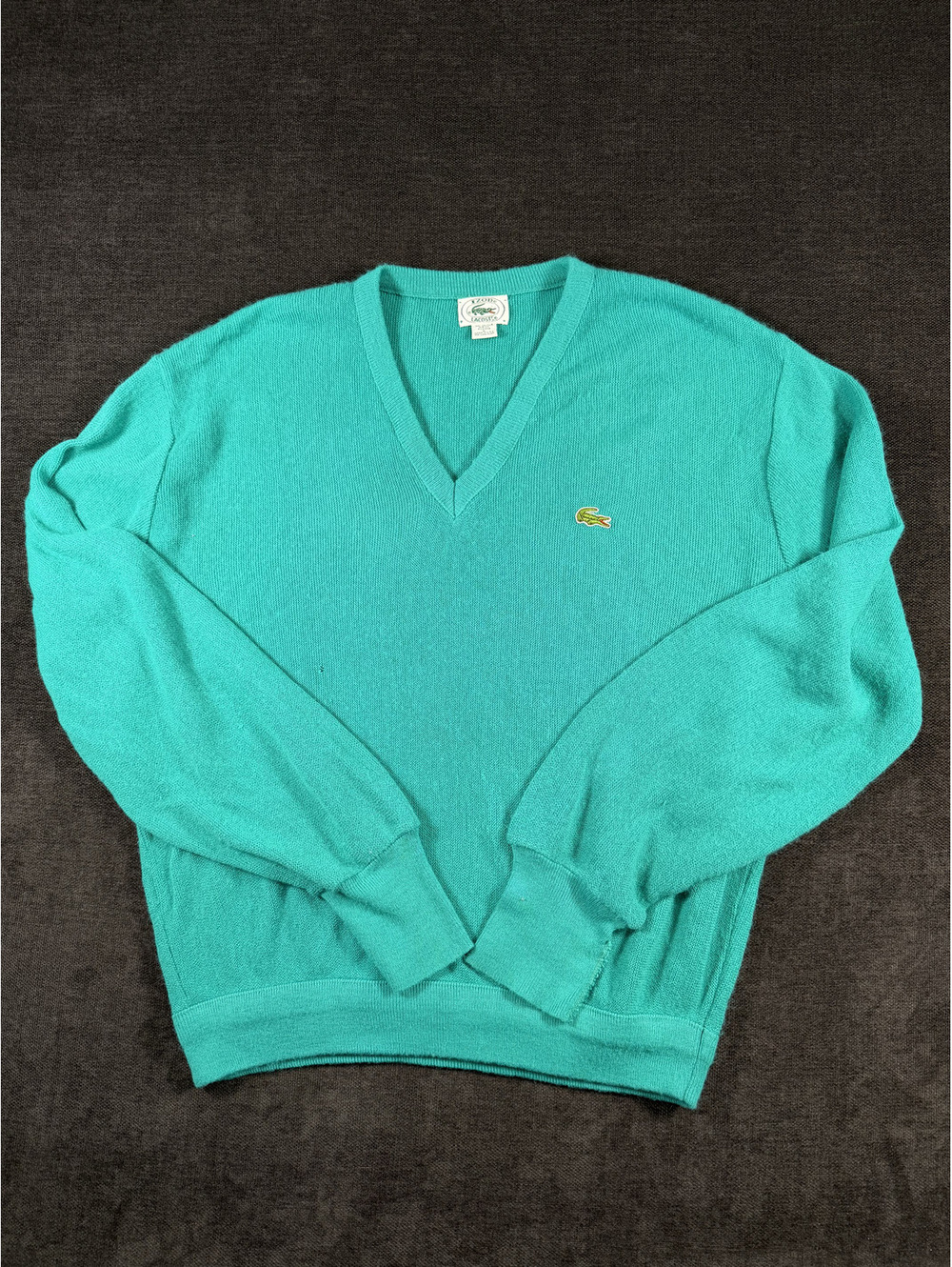 Izod Lacoste V-Neck Acrylic Sweater Large Teal Blue